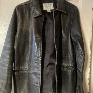 Eddie Bauer Vintage Y2K Distressed Brown Lambskin Leather Jacket